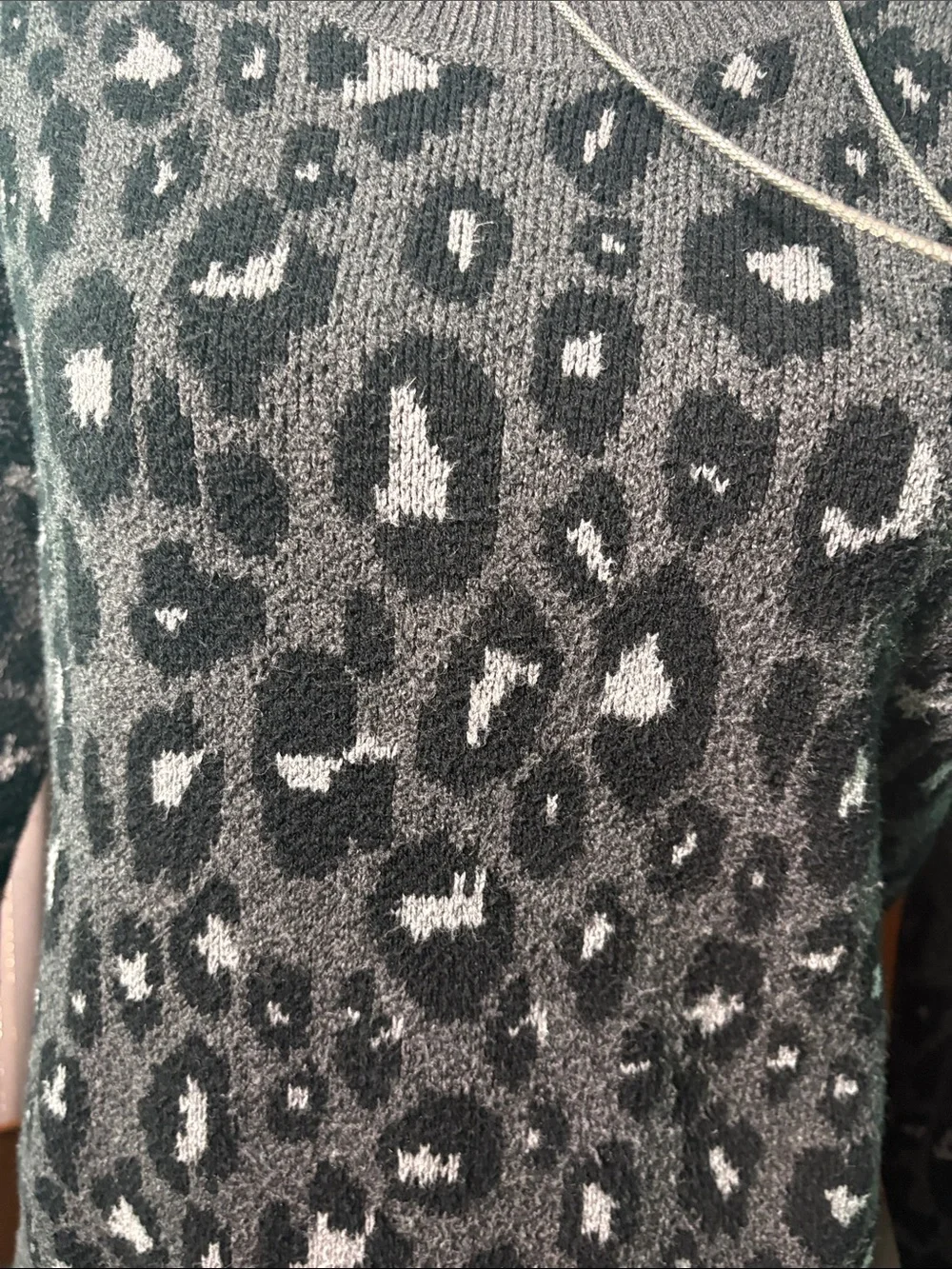 Lucky Brand Gray Leopard Print Crewneck Sweater